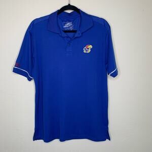 KU Jayhawks Team Sports Polo Shirt Sz Medium Blue Embroidered Jayhawk